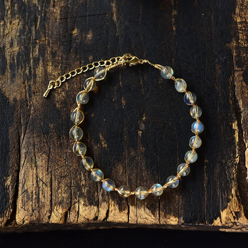 Buddha Stones Natural Moonstone 14K Gold Healing Positive Bracelet