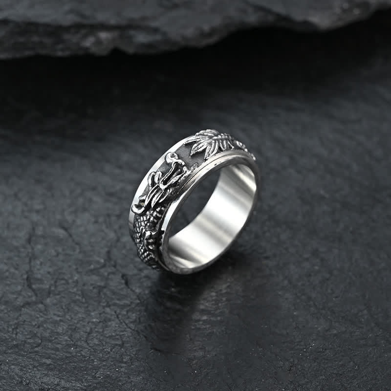 Buddha Stones Dragon Titanium Steel Stimulation Rotatable Ring