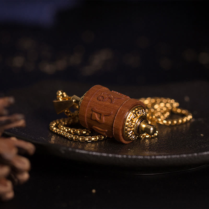 Tibetan Sandalwood Prayer Wheel Om Mani Padme Hum Keep Away Evil Spirits Necklace Pendant