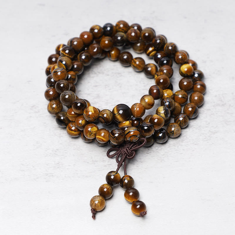 Buddha Stones Tibetan 108 Natural Tiger Eye Gemstone Beads Prayer Mala Bracelet Necklace