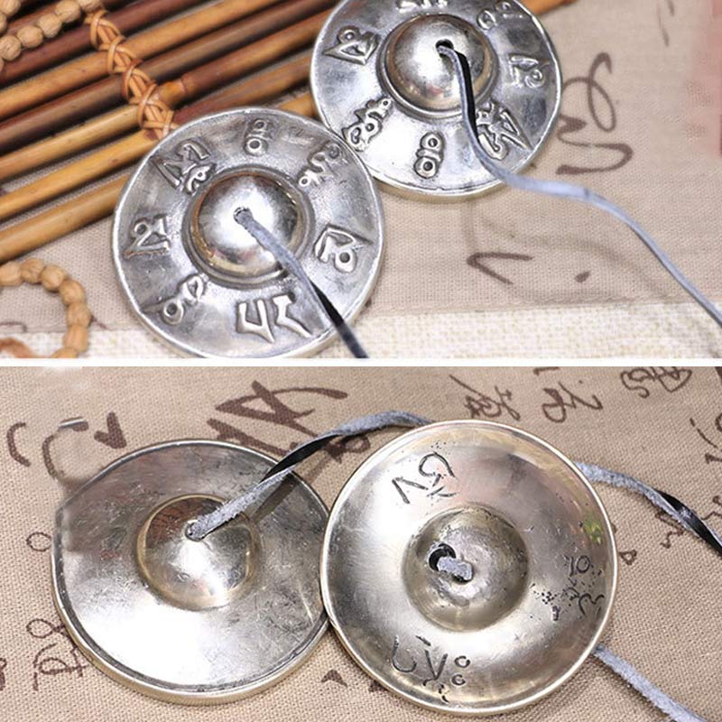 Tibetan Tingsha Bell Six True Words White Copper Healing Decoration