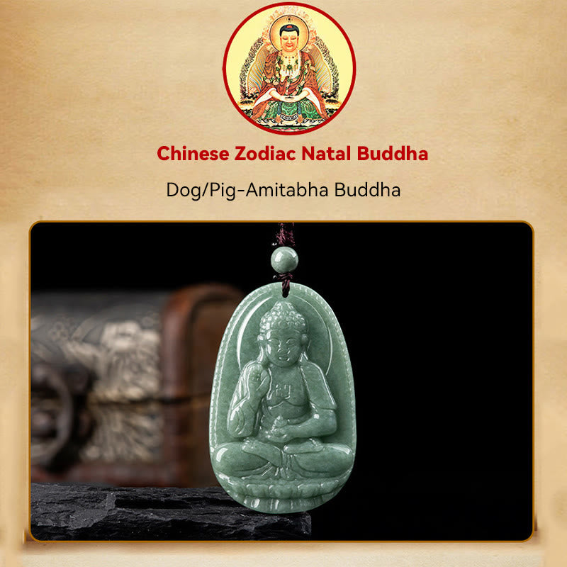 Buddha Stones Chinese Zodiac Natal Buddha Natural Jade Wealth Prosperity Necklace Pendant