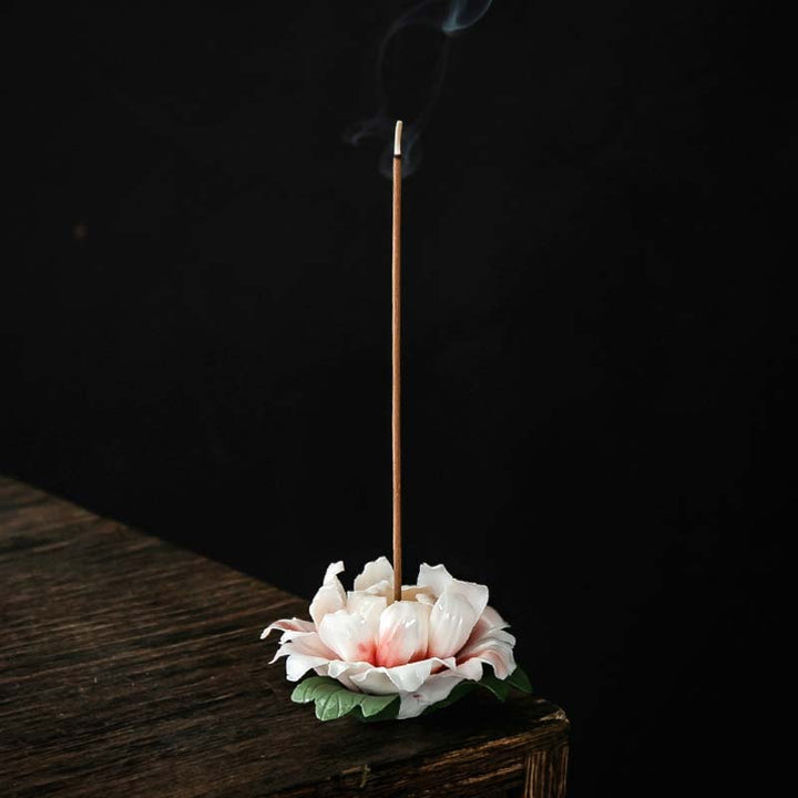 Tibetan Lotus Blessing Ceramic Stick Incense Burner Decoration