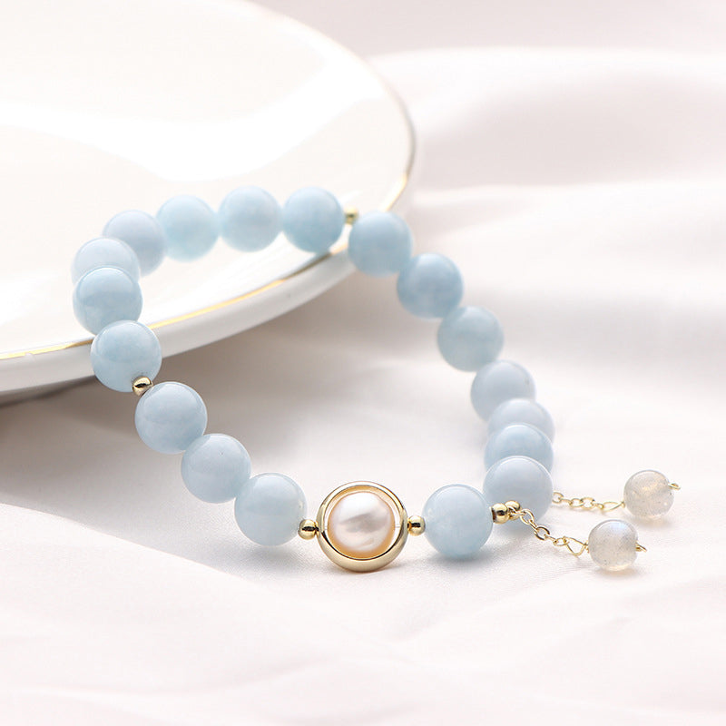 Buddha Stones Aquamarine Pearl Healing Moonstone Beads Charm Bracelet