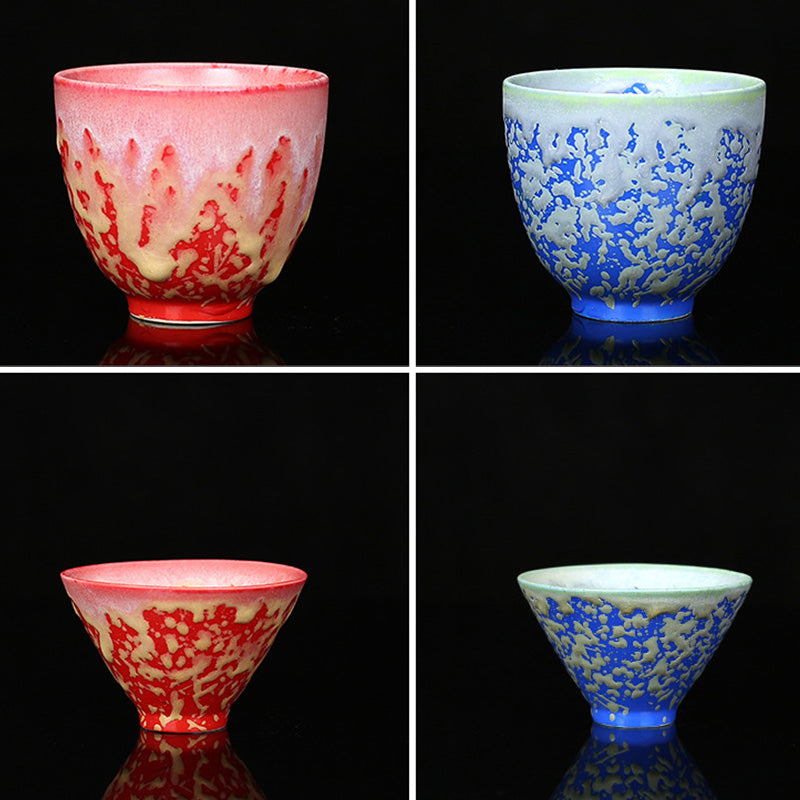 Buddha Stones Retro Blue Red Gradient Lotus Pattern Kiln Change Ceramic Teacup Kung Fu Tea Cup Bowl