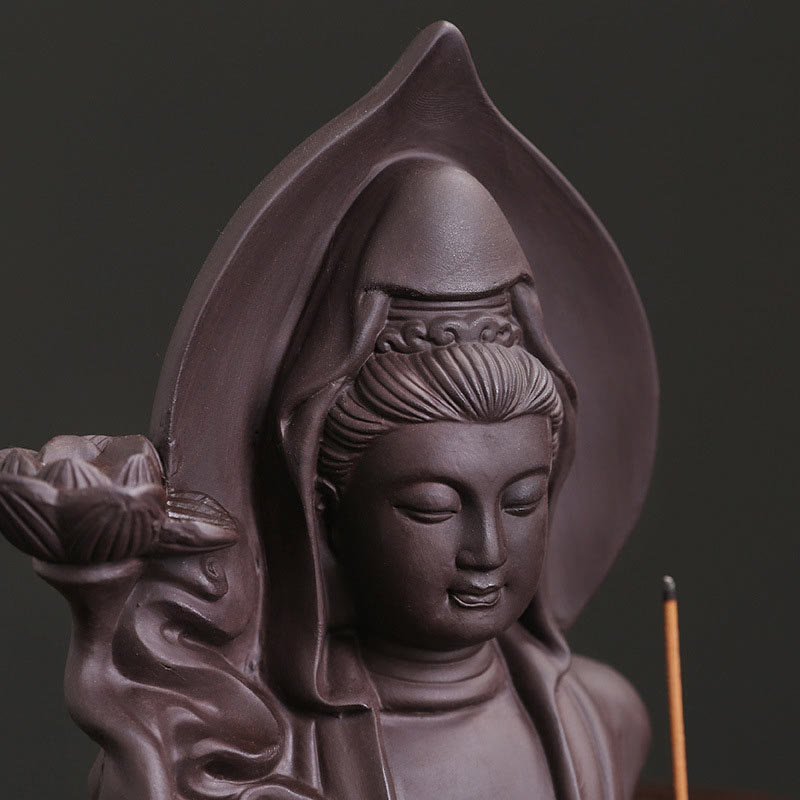 Tibetan Avalokitesvara Buddha Lotus Healing Backflow Smoke Fountain Incense Burner