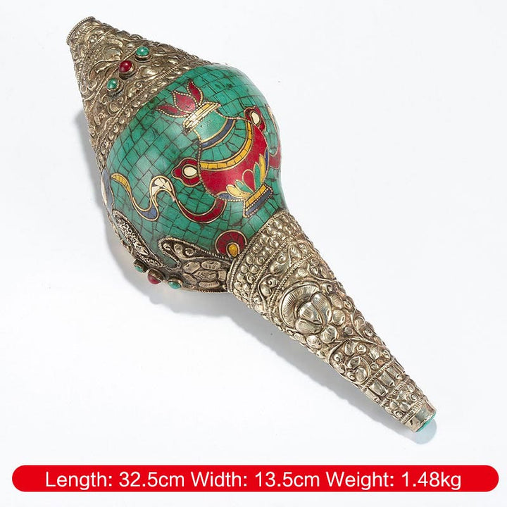 Tibetan Handmade Engraved Shankha Double Dorje Buddha Conch Shell Wealth Positive Decoration