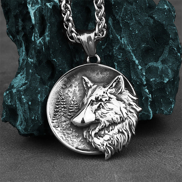 Buddha Stones Vintage Wolf Head Pattern Design Titanium Steel Balance Necklace Pendant