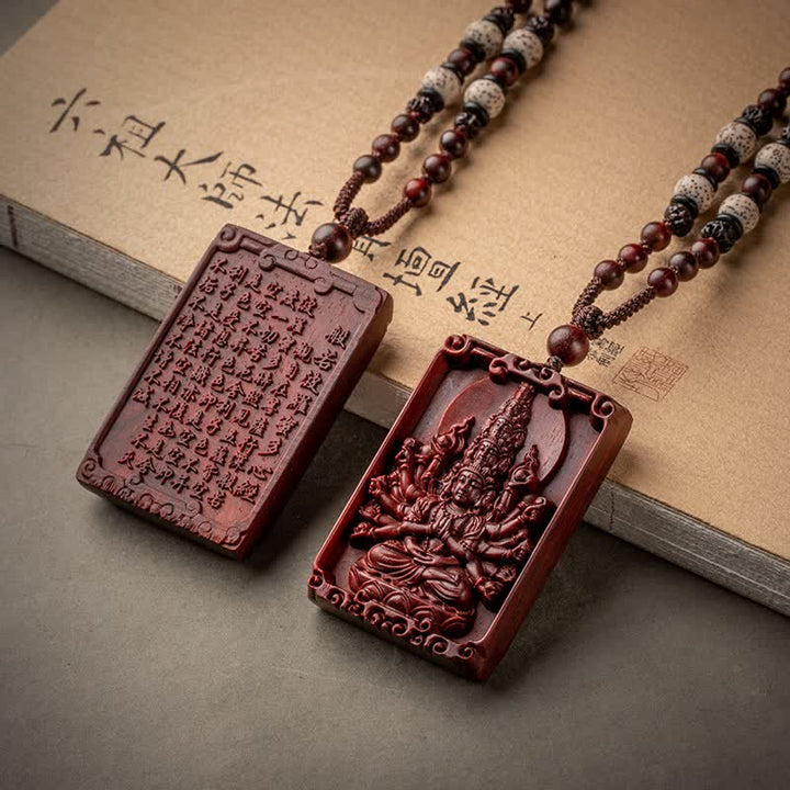 Chinese Zodiac Natal Buddha Small Leaf Red Sandalwood Protection Necklace Pendant