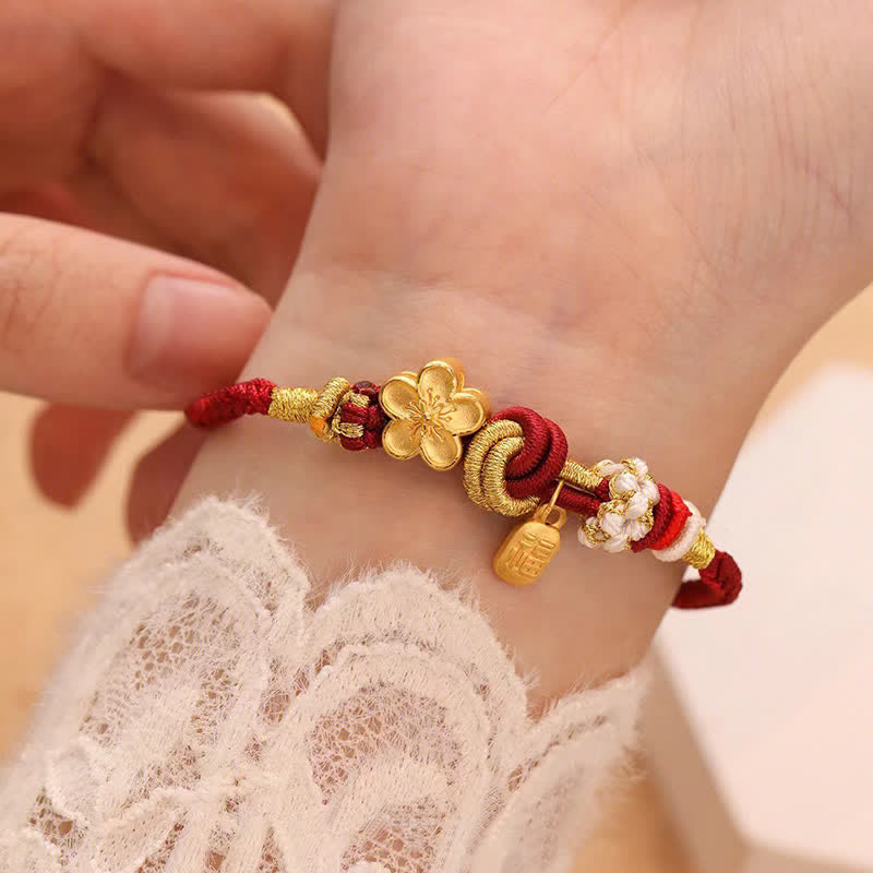 Buddha Stones Peach Blossom Happiness Charm Luck Red String Bracelet