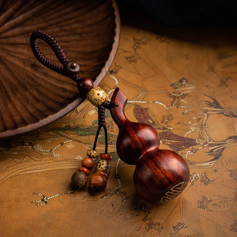 Tibetan Ebony Small Leaf Red Sandalwood Gourd Luck Protection Key Chain