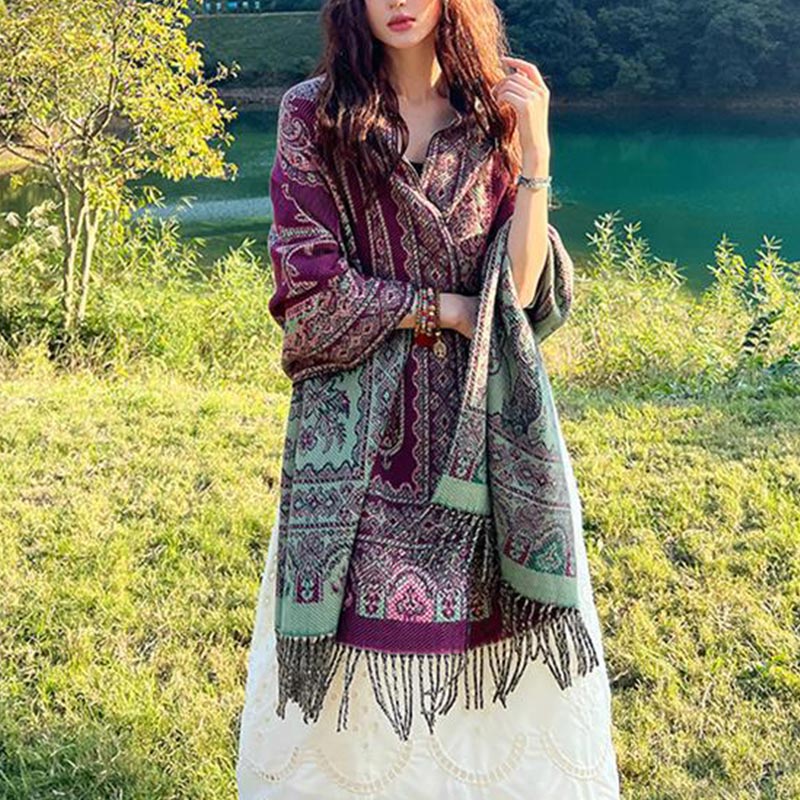 Buddha Stones Vintage Tibetan Leaves Pattern Design Shawl Cozy Travel Scarf Wrap