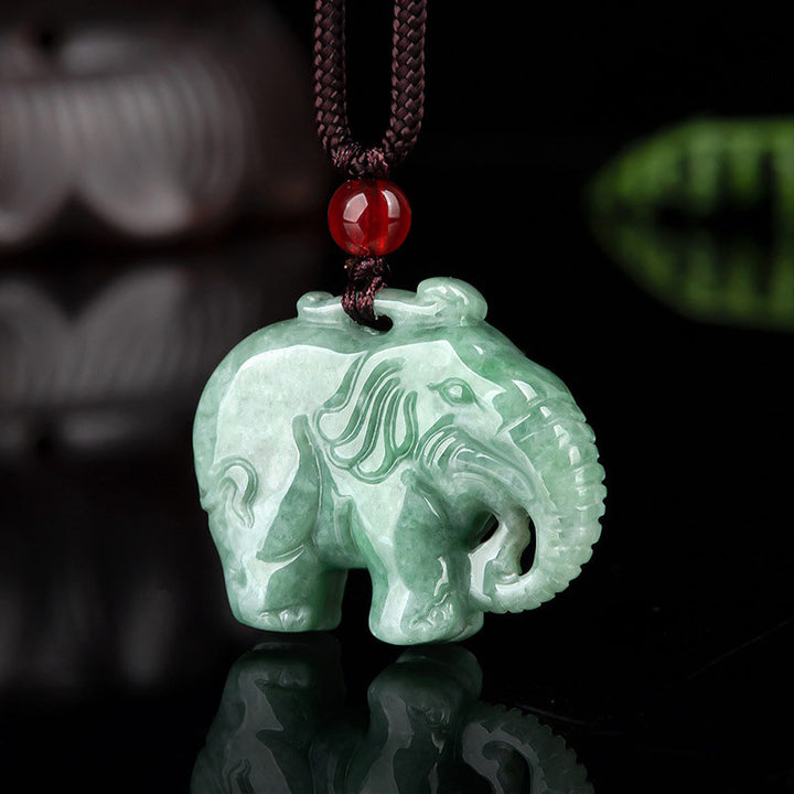 Elephant Jade Luck Strength Necklace String Pendant