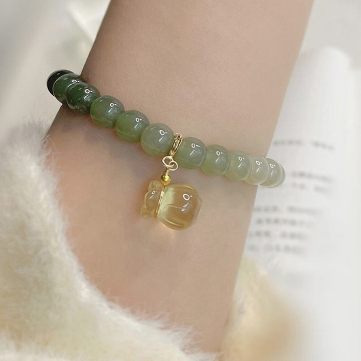 Buddha Stones Natural Hetian Jade Money Bag Charm Bead Prosperity Bracelet