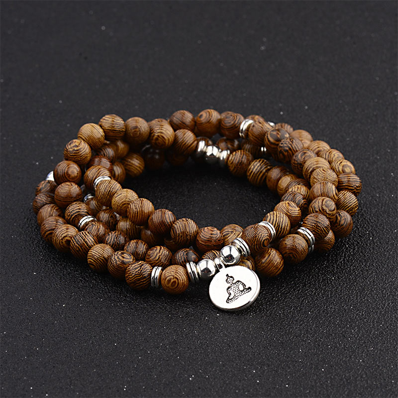 Buddha Stones Tibetan Lightning Strike Wood Bracelet Lotus Buddha Mala