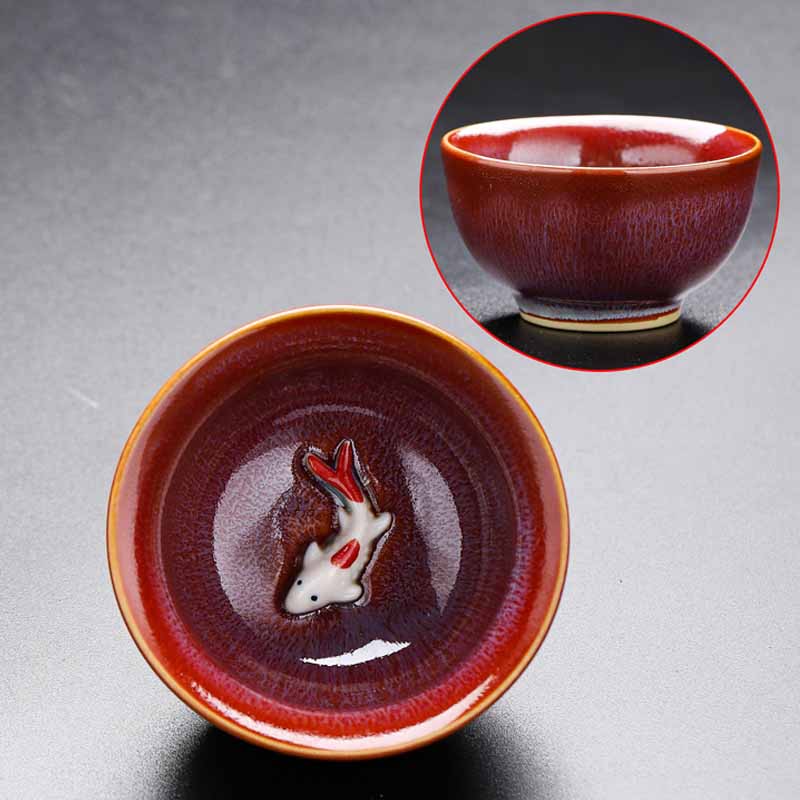 Buddha Stones Small Koi Fish Kiln Change Chinese Jianzhan Ceramic Teacup Kung Fu Tea Cup 60ml