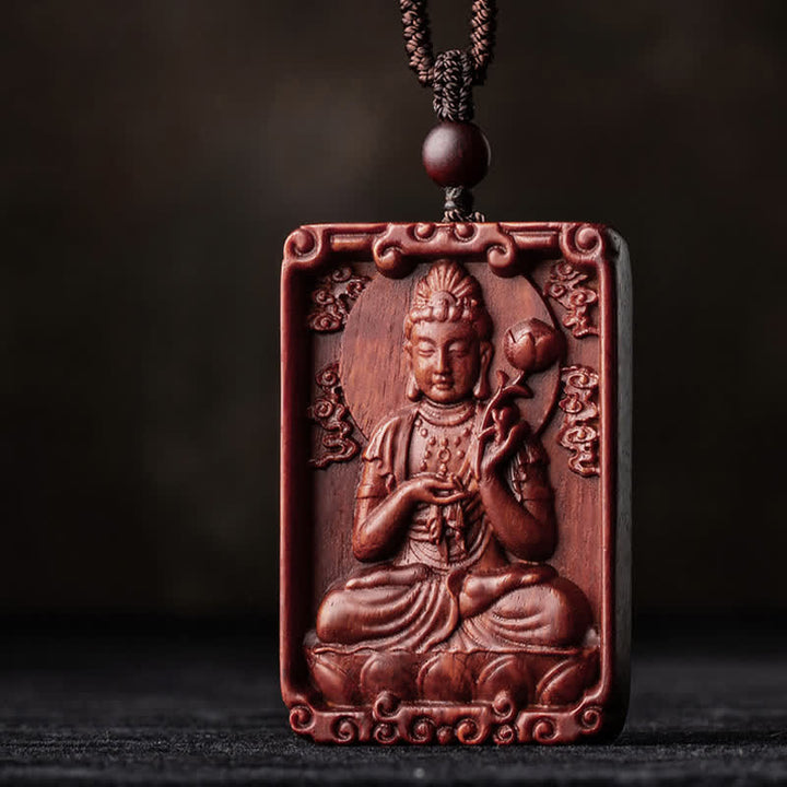 Chinese Zodiac Natal Buddha Small Leaf Red Sandalwood Protection Necklace Pendant