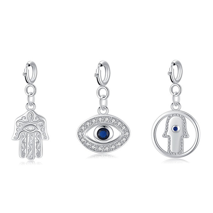 925 Sterling Silver Evil Eye Hamsa Symbol Prosperity Luck Chain Necklace Pendant