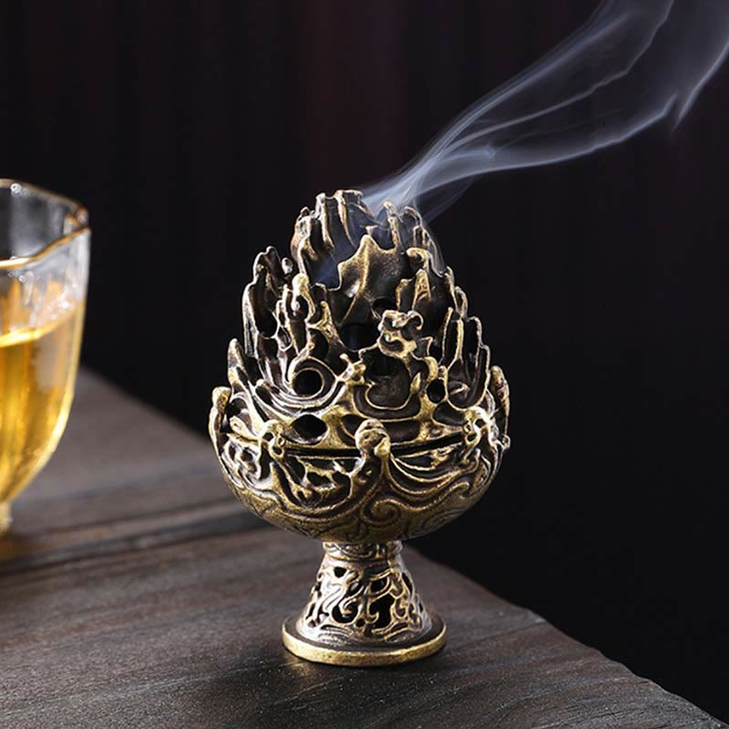 Tibetan Mini Mountain Pattern Meditation Copper Alloy Incense Burner