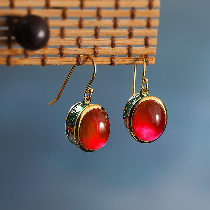 Buddha Stones Round Red Corundum Confidence Hook Drop Dangle Earrings