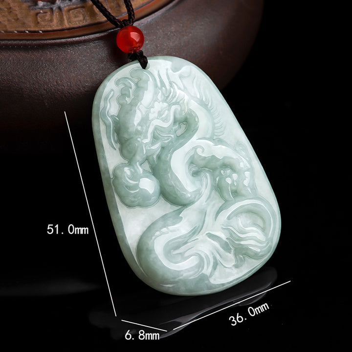 Chinese Zodiac Flying Dragon Jade Protection Necklace String Pendant