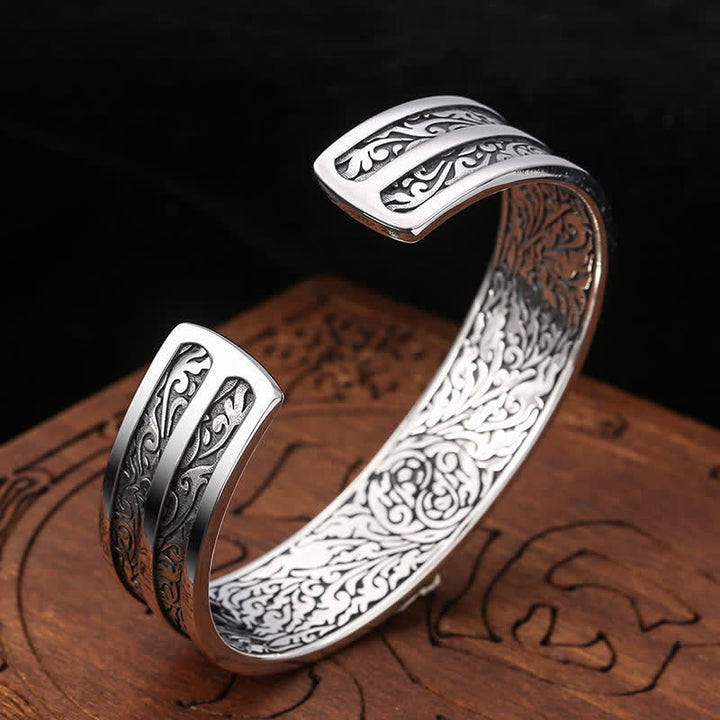 925 Sterling Silver Vajra Dorje Engraved Spiritual Power Bracelet Bangle