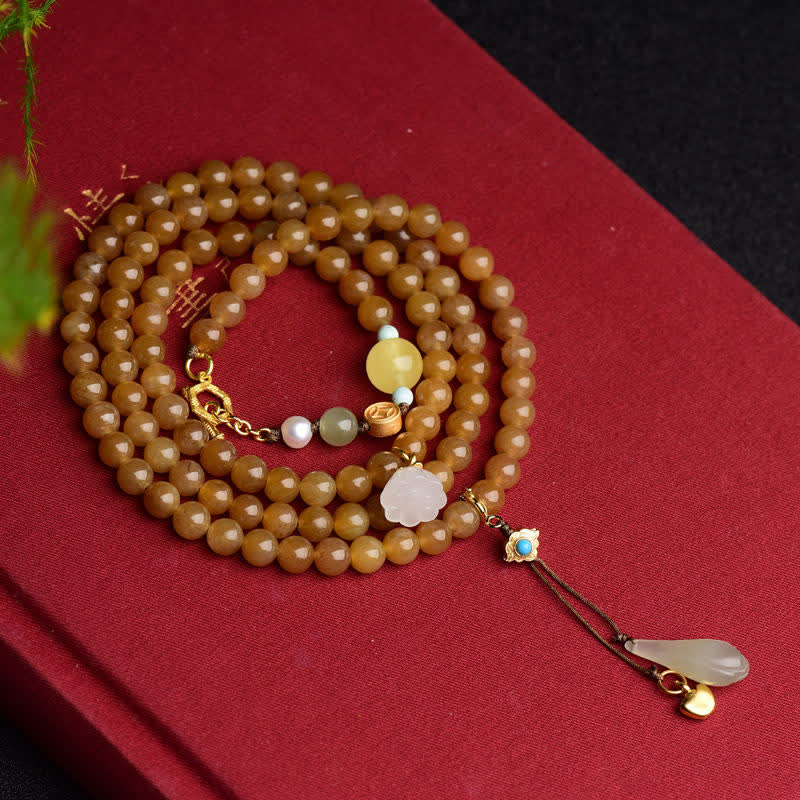 Natural Hetian Topaz Amber Lotus White Jade Pearl Success Bracelet