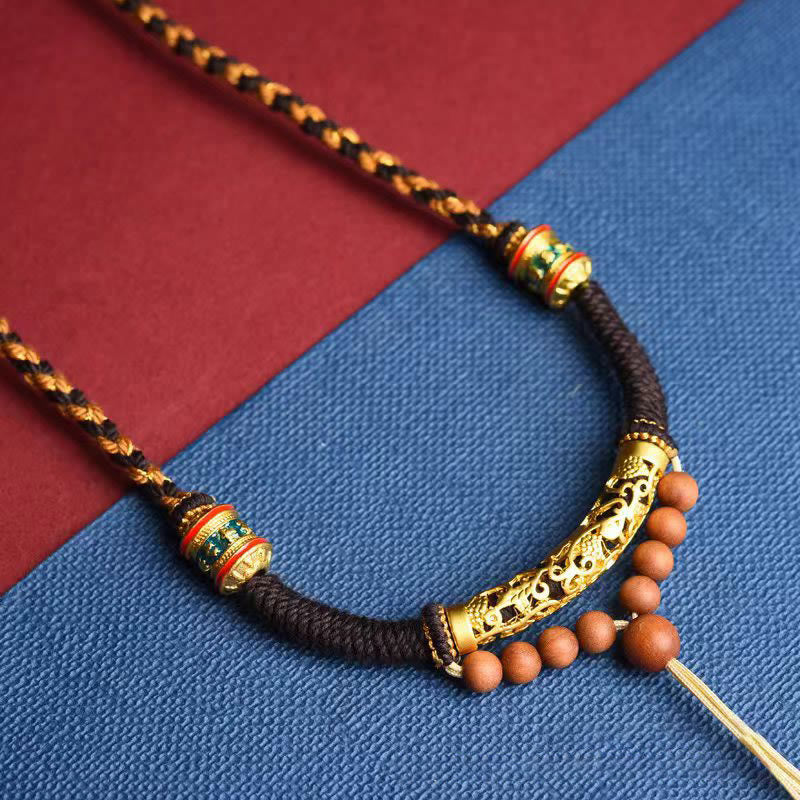 Buddha Stones Tibetan Handmade King Kong Knot Om Mani Padme Hum Prayer Wheel String Necklace Pendant