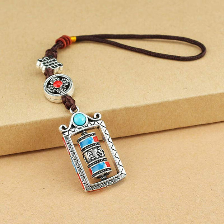 Six True Words Prayer Wheel Rotation Knot Blessing Keychain Decoration