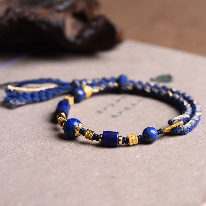 Buddha Stones Handmade Natural Lazurite Bead Positive Rope Bracelet