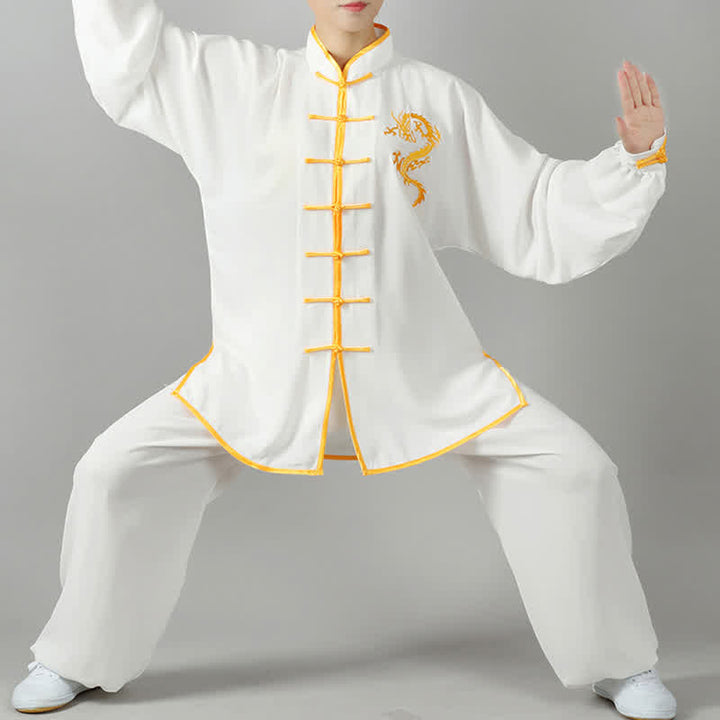 Dragon Embroidered Qi Gong Zen Spiritual Practice Meditation Prayer Uniform Unisex Clothing Set