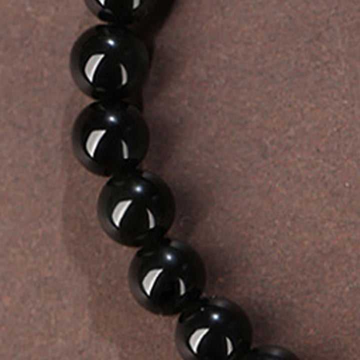 Natural Black Obsidian Hetian Jade Gourd Double Happiness Strength Bracelet