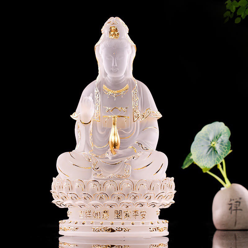 Buddha Stones Kwan Yin Avalokitesvara Handmade Figurine Liuli Crystal Art Piece Wealth Statue Home Offering Decoration