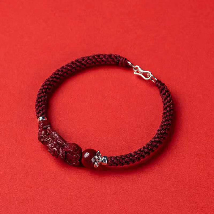 Buddha Stones Handcrafted PiXiu Cinnabar Wealth Luck Braided Bracelet