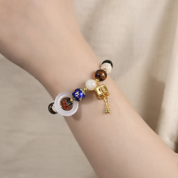 Buddha Stones Tibetan Incense Ash Liuli Glass Tridacna Stone Sun Stone Om Mani Padme Hum Prayer Wheel Charm Bracelet