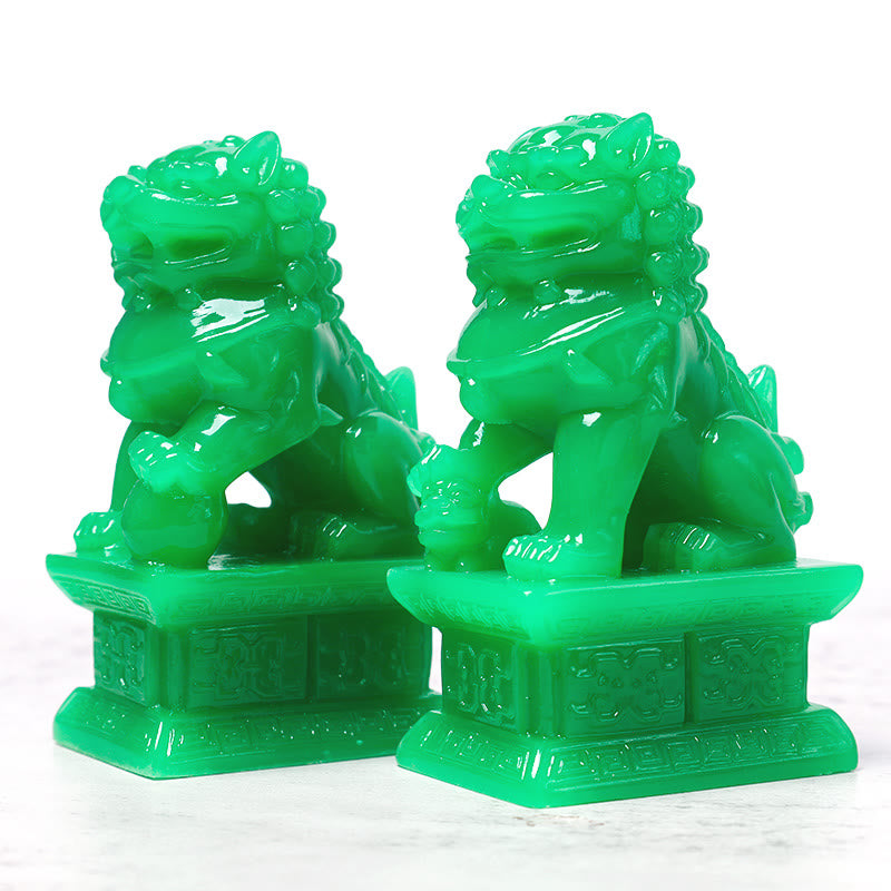 Wealth Prosperity Pair of Fu Foo Dogs Guardian Lion Statues Home Decoration