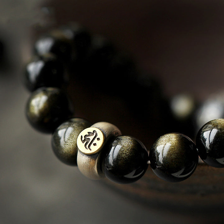 Chinese Zodiac Natal Buddha Obsidian Purification Bracelet