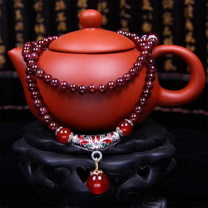 Buddha Stones Natural Garnet Red Agate Blessing Healing Bracelet Necklace Pendant