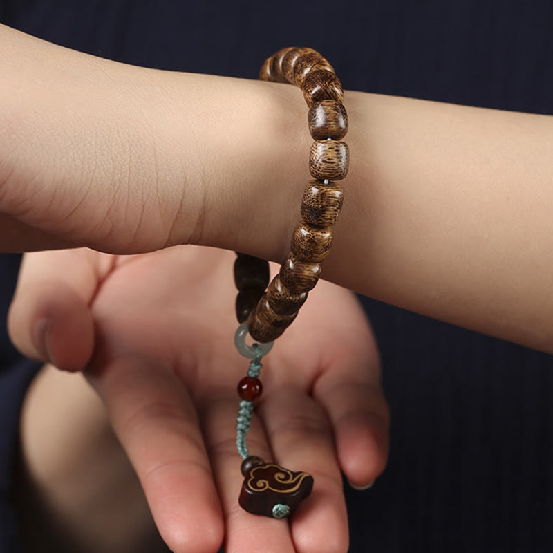 Buddha Stones Agarwood Copper Coin Auspicious Cloud Calm Bracelet