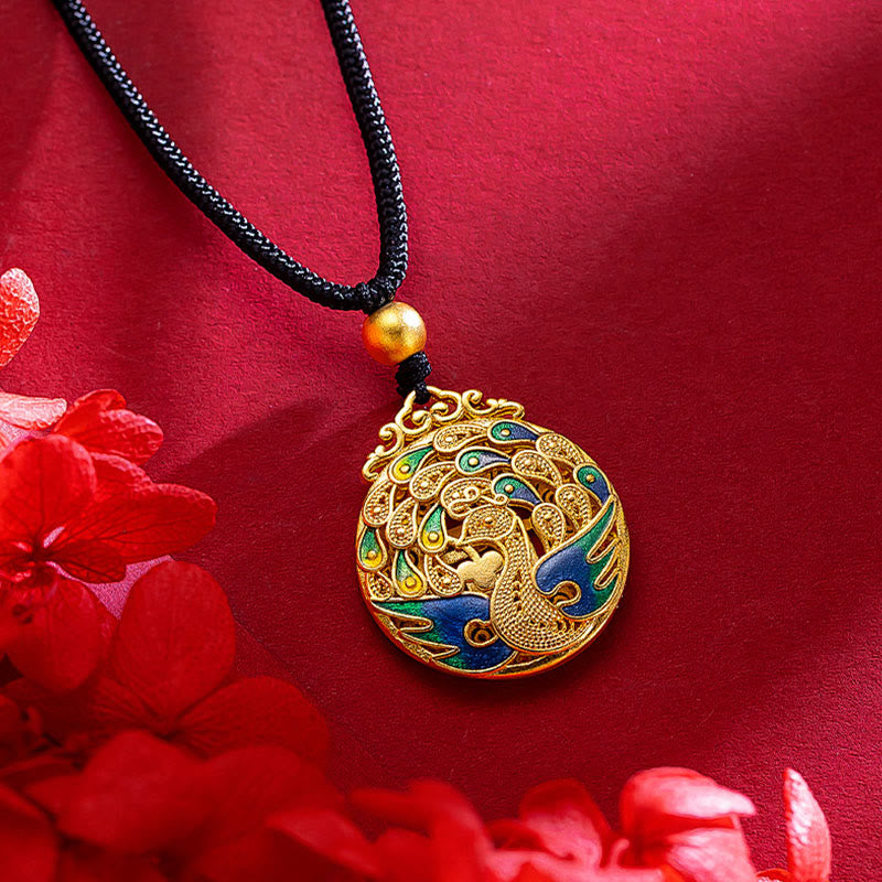 Buddha Stones Phoenix Fu Character Luck Protection Necklace Pendant