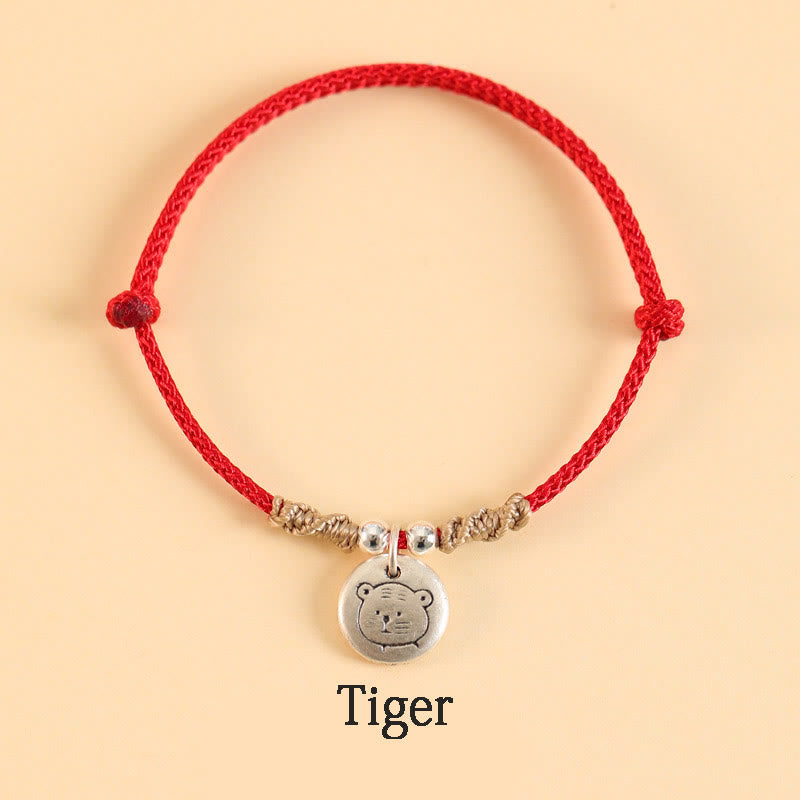 Buddha Stones Handmade 999 Sterling Silver Year of the Dragon Cute Chinese Zodiac Luck Braided Bracelet