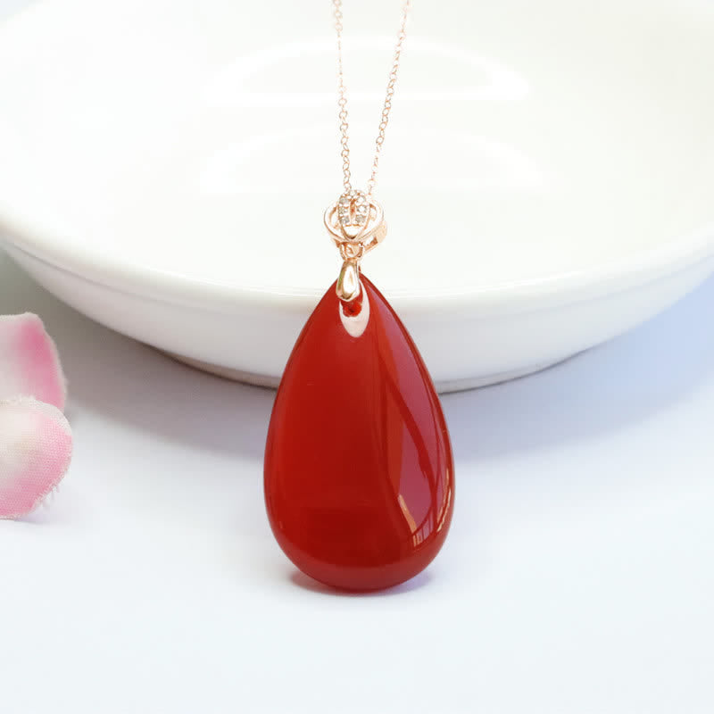 925 Sterling Silver Waterdrop Red Agate Confidence Necklace Pendant