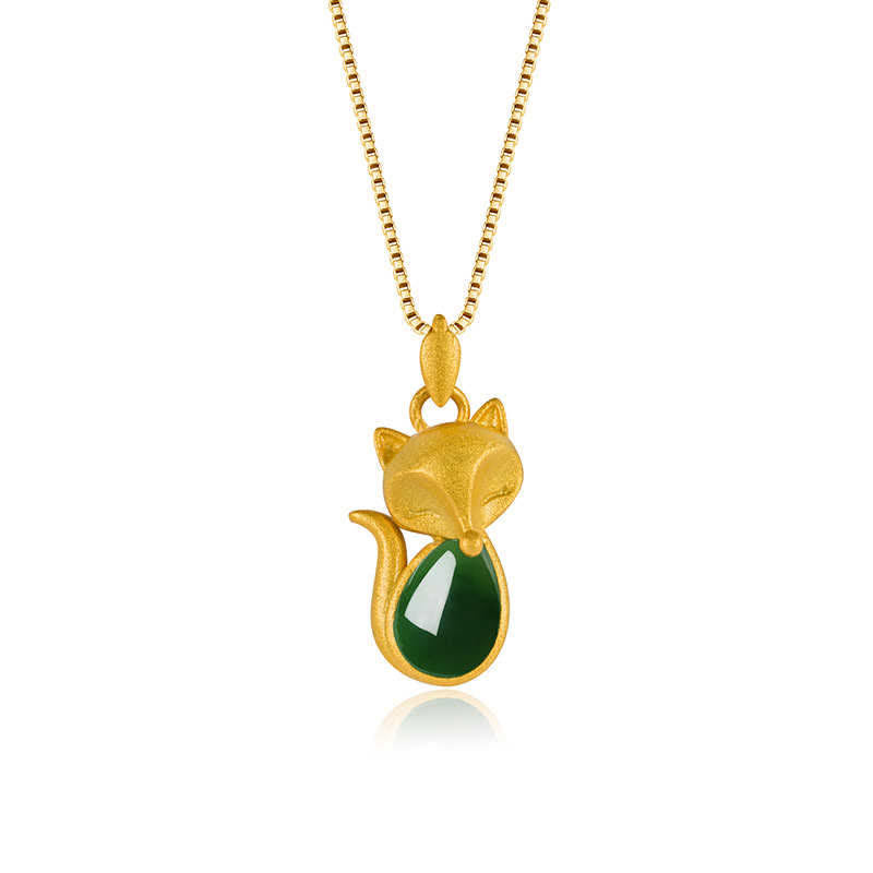 Buddha Stones Green Chalcedony Fox Pattern Courage Necklace Pendant