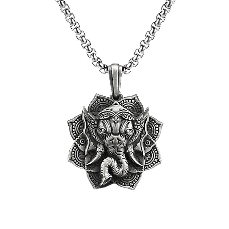 Buddha Stones Pure Tin Ganesh Ganpati Elephant Protection Amulet Necklace Pendant