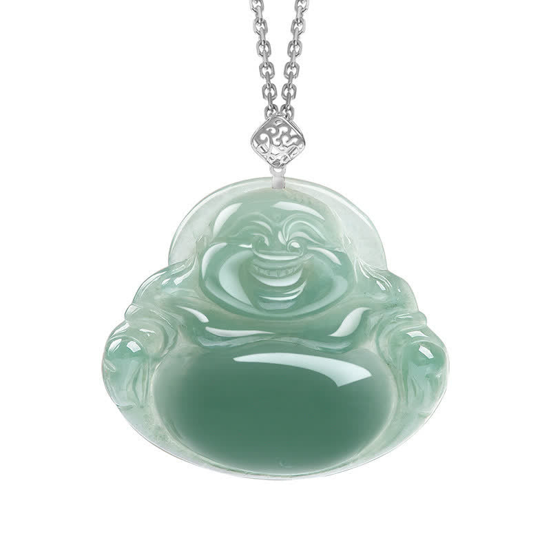 Laughing Buddha Natural Jade Prosperity Abundance Necklace Pendant