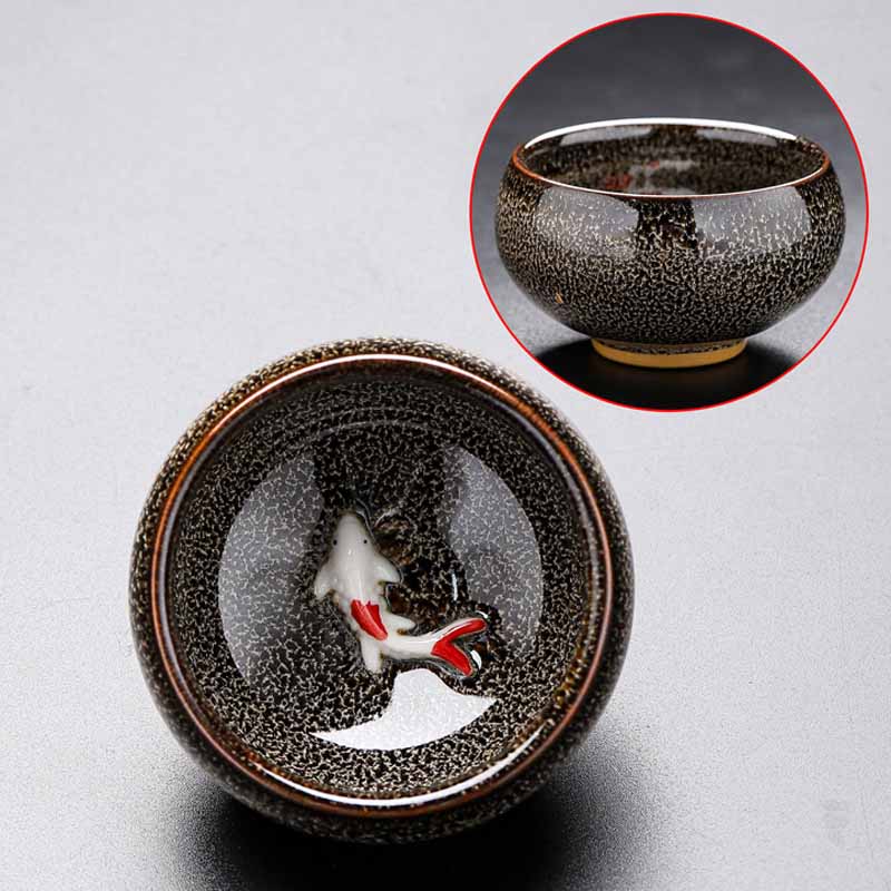 Buddha Stones Small Koi Fish Kiln Change Chinese Jianzhan Ceramic Teacup Kung Fu Tea Cup 60ml