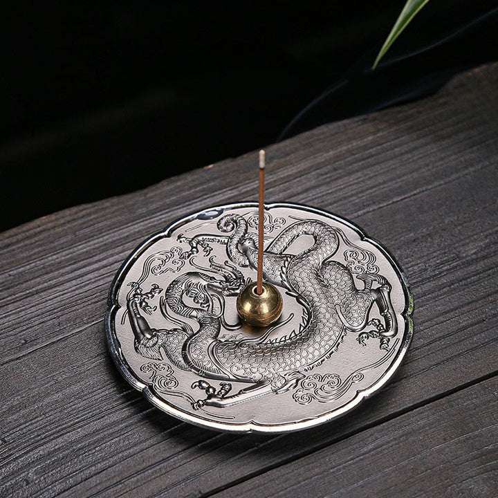 Buddha Stones Round Auspicious Dragon Protection Copper Alloy Stick Incense Burner Decoration