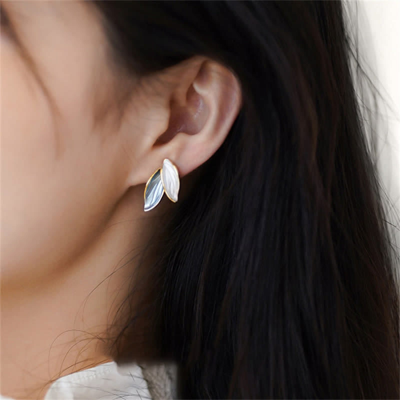 Leaf Design Luck Stud Earrings