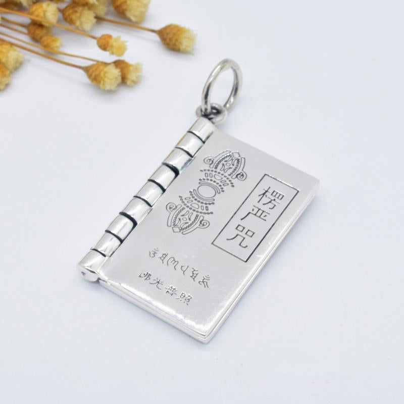 990 Sterling Silver Heart Sutra Great Compassion Shurangama Mantra Lotus Vajra Peace Necklace Pendant