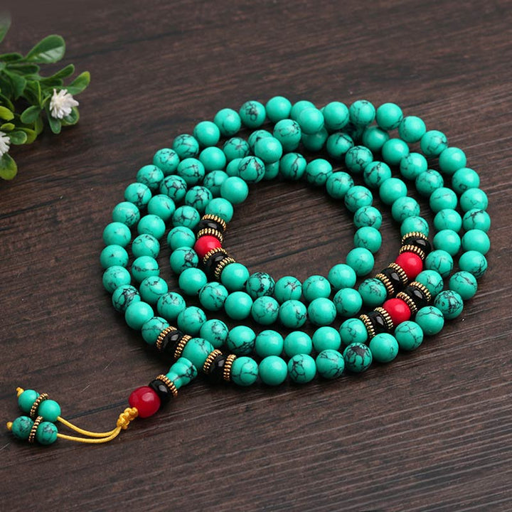 Buddha Stones Tibetan Turquoise Healing Mala Bracelet